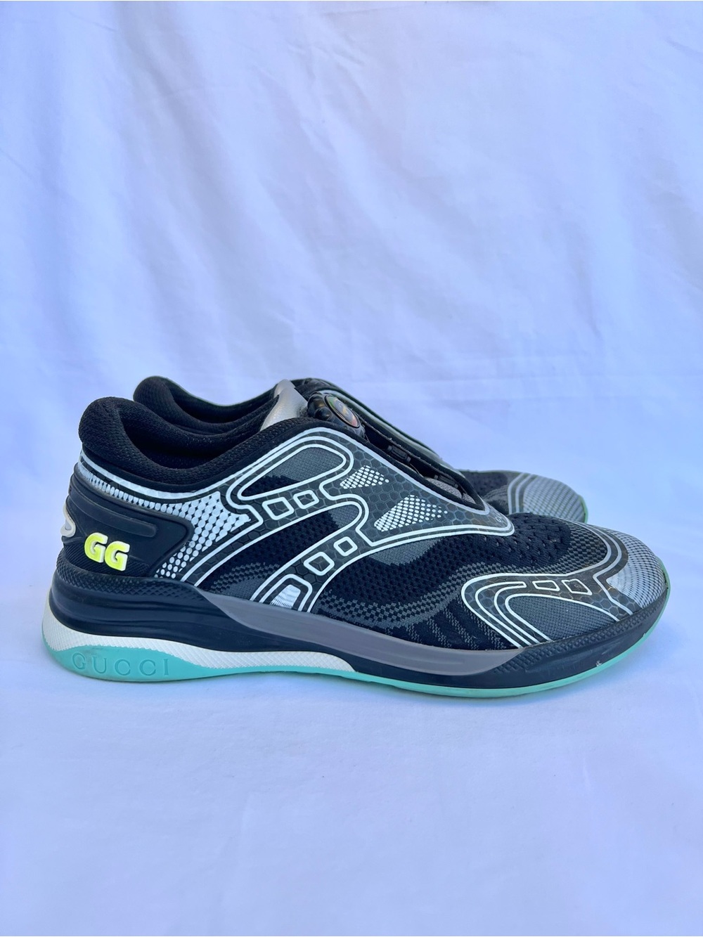 Gucci Women’s Ultra Pace R Sneakers Slip On Black Silver Blue Size 38 - Picture 7 of 15